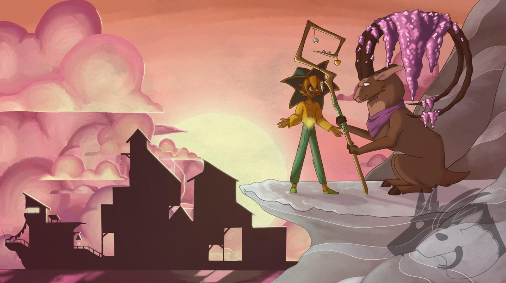 The Main Character from the game &quot;Spiritfarer&quot; alongside a character designed to fit into the game&#39;s roster of characters